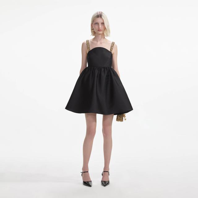 Black Taffeta Embellished Mini Dress Product Image