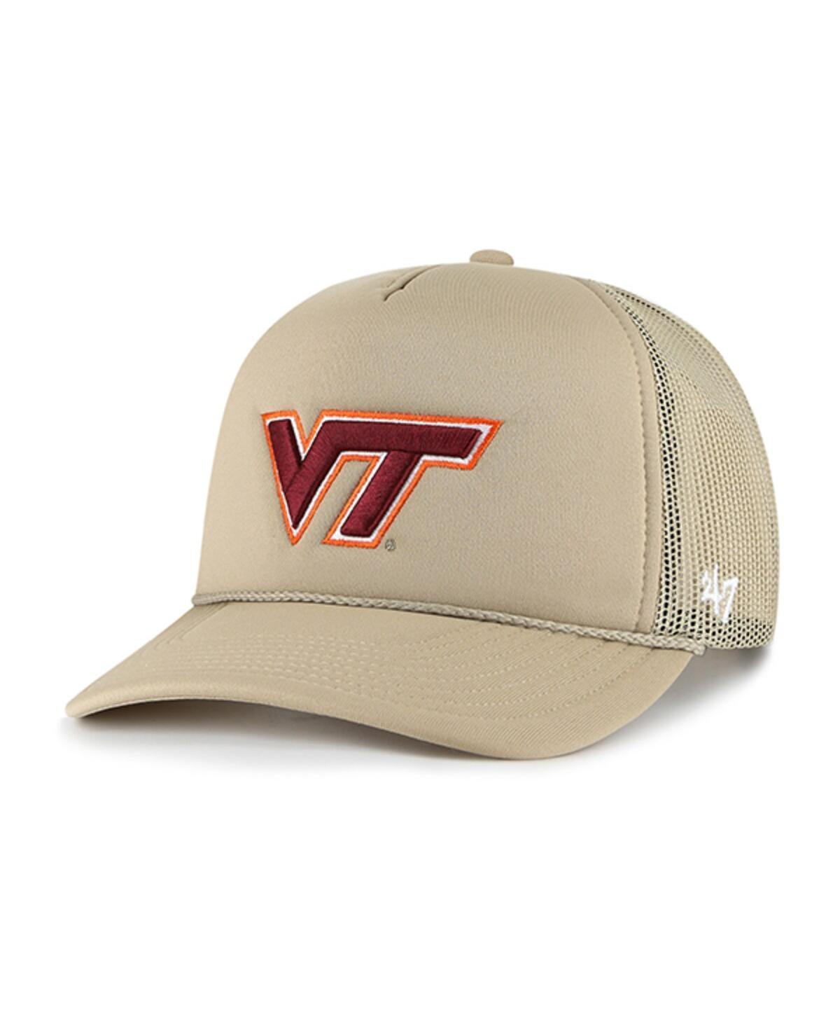 Mens 47 Brand Khaki Virginia Tech Hokies Foam Front Mesh Trucker Snapback Hat Product Image