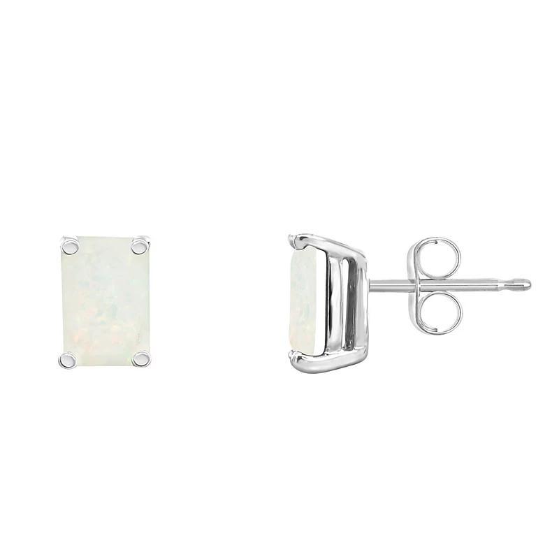 Celebration Gems 14k Gold Emerald Cut Opal Stud Earrings, Womens, White Product Image