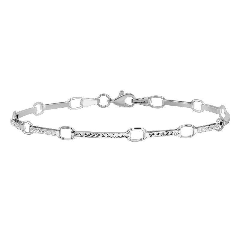 14k White Gold Polished & Textured Fancy Link Bracelet, Womens Product Image