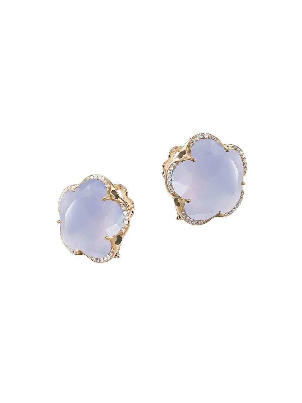 Womens Bon Ton 18K Rose Gold, Light Blue Chalcedony & Diamond Stud Earrings Product Image