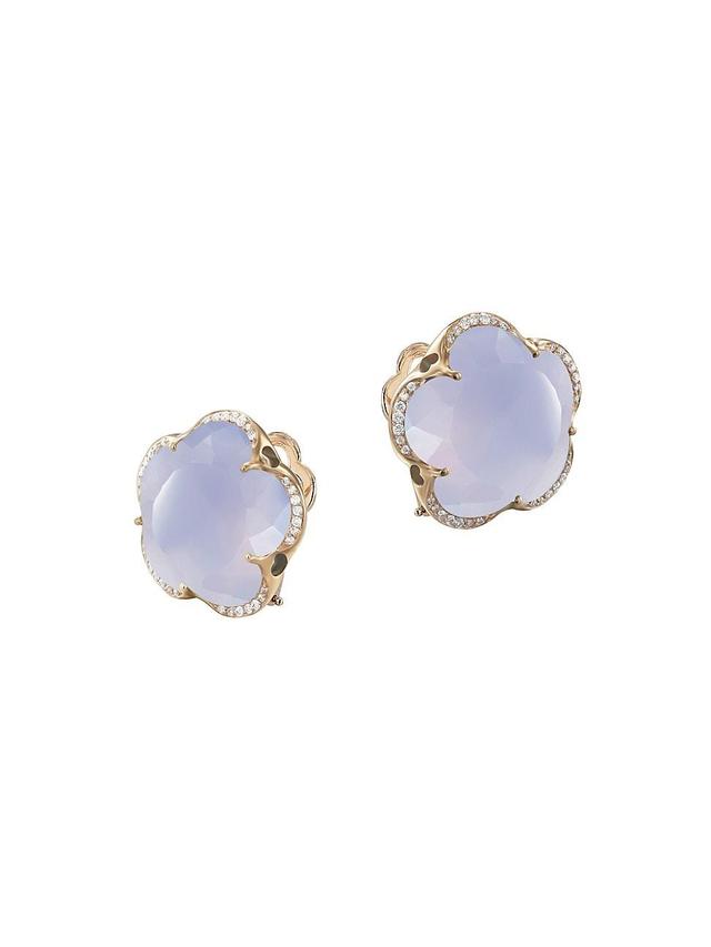 Womens Bon Ton 18K Rose Gold, Light Blue Chalcedony & Diamond Stud Earrings Product Image