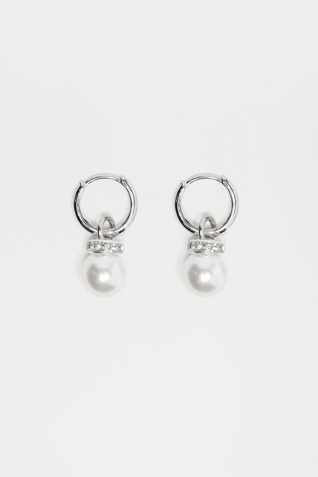 Dangling Pearl Earrings - Silver Product Image