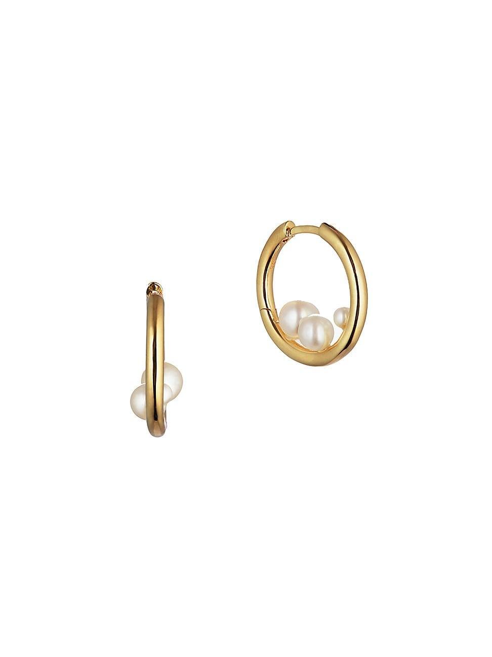 Womens 14K-Yellow-Gold Vermeil & Freshwater Pearl Hoop Earrings Product Image