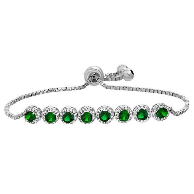 Sterling Silver Cubic Zirconia & Lab-Created Gemstone Bolo Bracelet, Womens Green Product Image