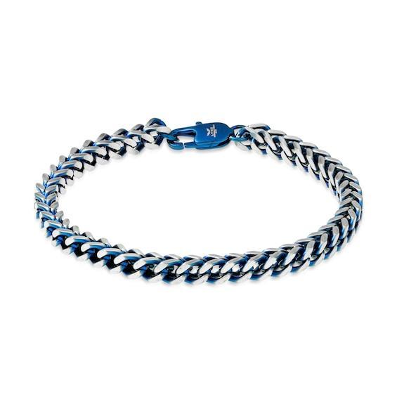 Men's 5.0mm Foxtail Chain Bracelet in Solid Stainless Steel and Blue IP - 8.5" Product Image