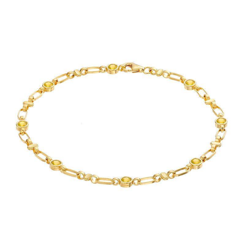 Kristen Kesho Sterling Silver Lab-Created Yellow Sapphire Oval Link Bracelet, Womens Gold Tone Product Image