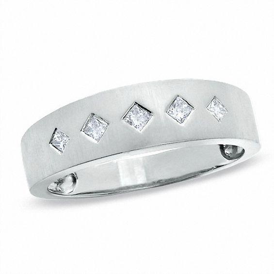 Men's 1/5 CT. T.w. Square-Cut Diamond Wedding Band in 14K White Gold Product Image