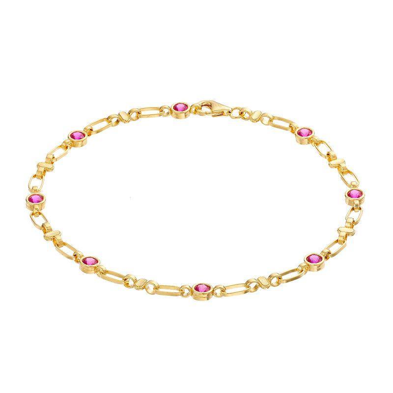 Kristen Kesho Sterling Silver Lab-Created Ruby Oval Link Bracelet, Womens Yellow Product Image