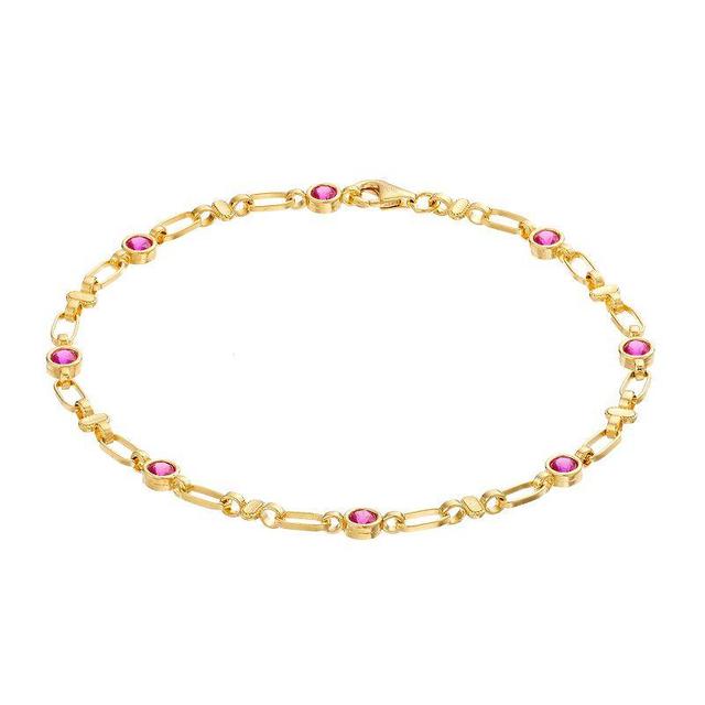 Kristen Kesho Sterling Silver Lab-Created Ruby Oval Link Bracelet, Womens Gold Tone Product Image