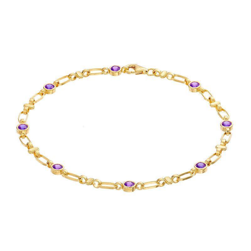 Kristen Kesho Sterling Silver Lab-Created Amethyst Oval Link Bracelet, Womens Gold Tone Product Image