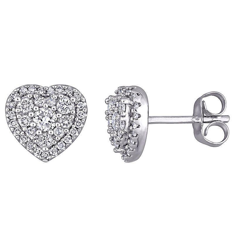 Stella Grace 10K White Gold 1/2 Carat T.W. Diamond Halo Heart Stud Earrings, Womens Product Image