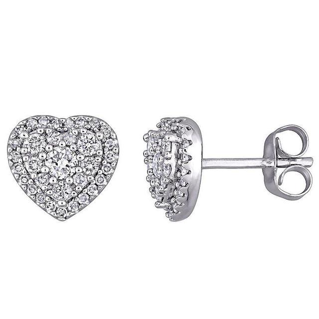 Stella Grace 10K White Gold 1/2 Carat T.W. Diamond Halo Heart Stud Earrings, Womens, 10k Whgold Product Image