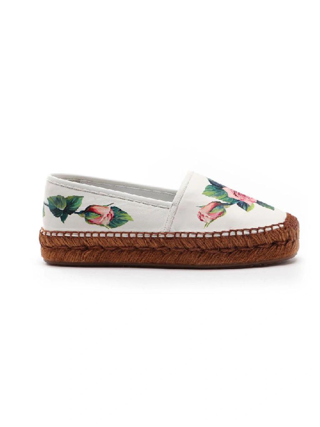 DOLCE & GABBANA Leather Tropical Rose Print Espadrilles Product Image