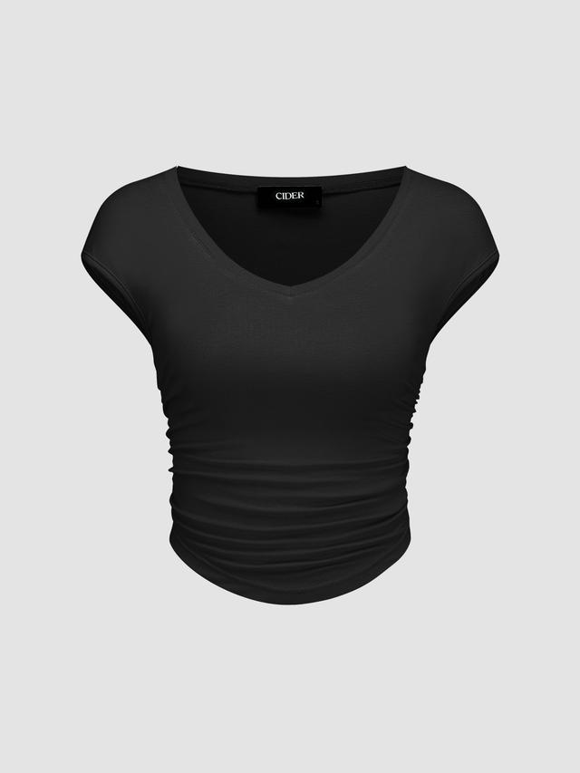 Solid Ruched Short Sleeve Top Product Image