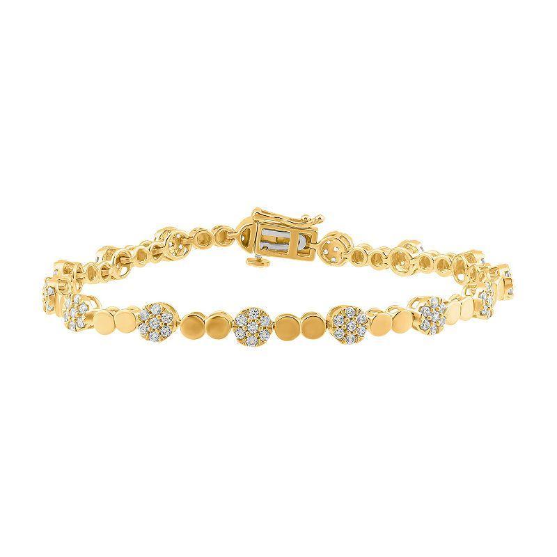 Arctic Clear 14k Gold 1 1/2 Carat T.W. Round Cut Lab-Grown Diamond Cluster Bracelet, Womens Product Image