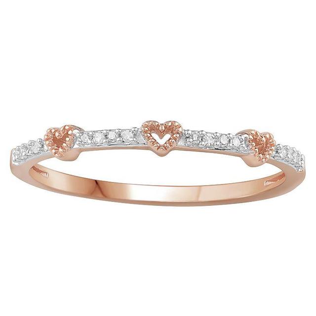 10k Rose Gold Diamond Accent Heart Station Band Ring, Womens Pink Product Image