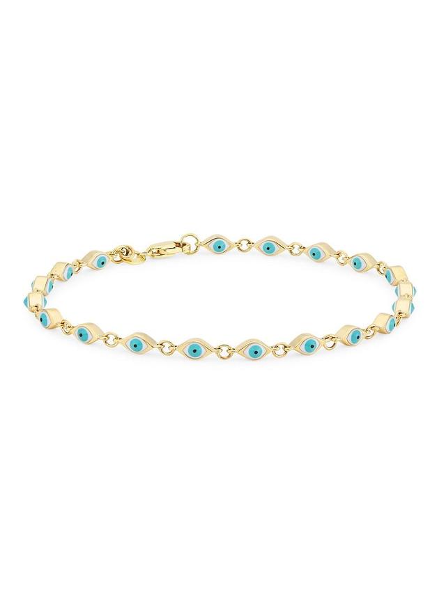 Womens 14K Yellow Gold & Enamel Evil-Eye Chain Bracelet Product Image