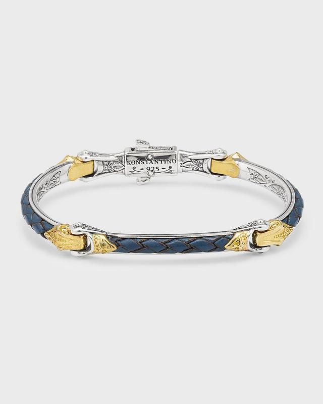 Mens Two-Tone Braided Leather Bracelet Product Image