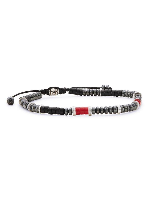 Mens Dakota Black Hematite, Red Jade, & Sterling Silver Beaded Bracelet Product Image