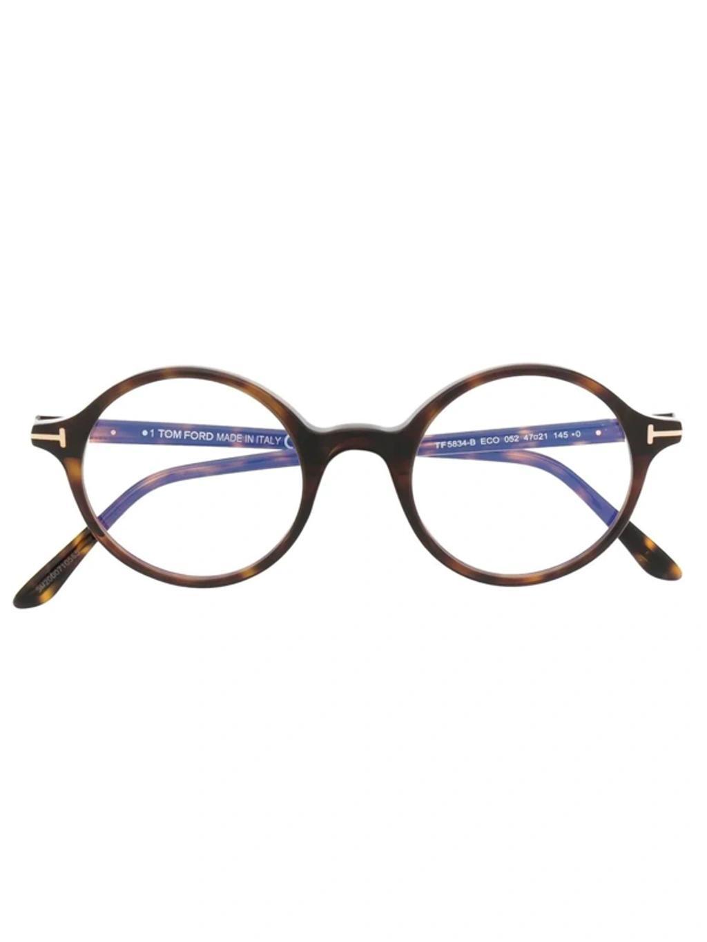 TOM FORD Tortoiseshell-effect Round-frame Glasses In Braun product image