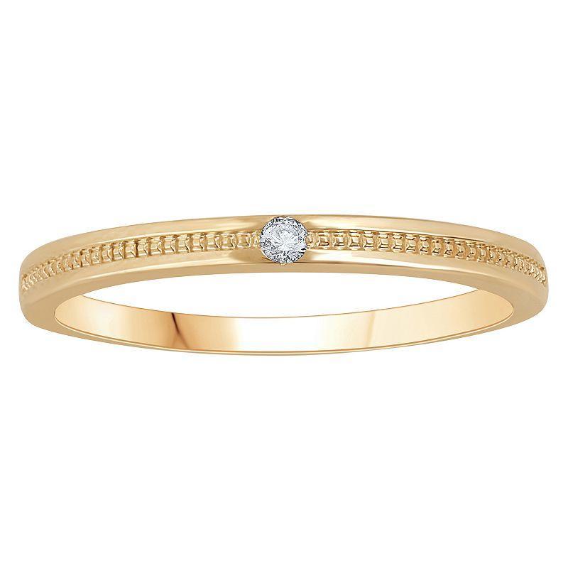 10k Gold Diamond Accent Single Stone Textured Stackable Ring, Womens Product Image