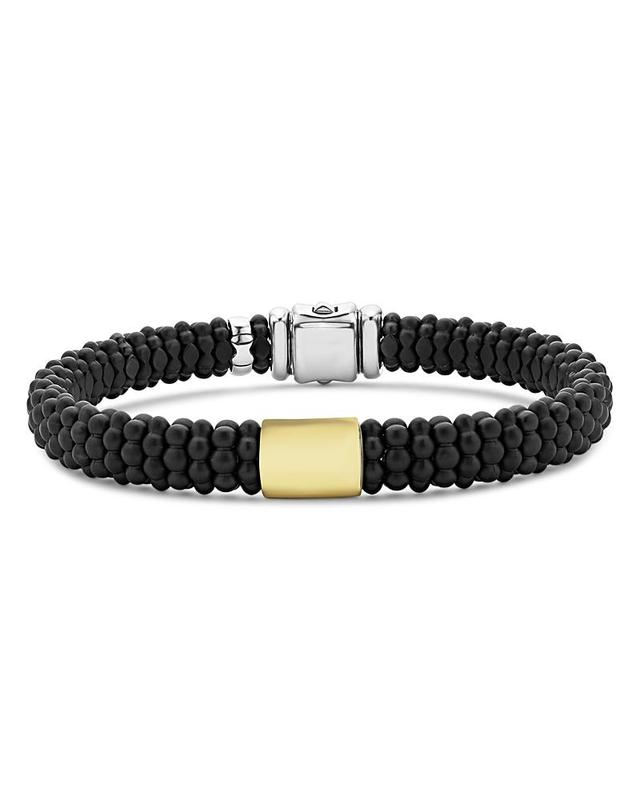 Mens Sterling Silver and 18K Gold Ceramic Caviar Bracelet, 9mm Product Image