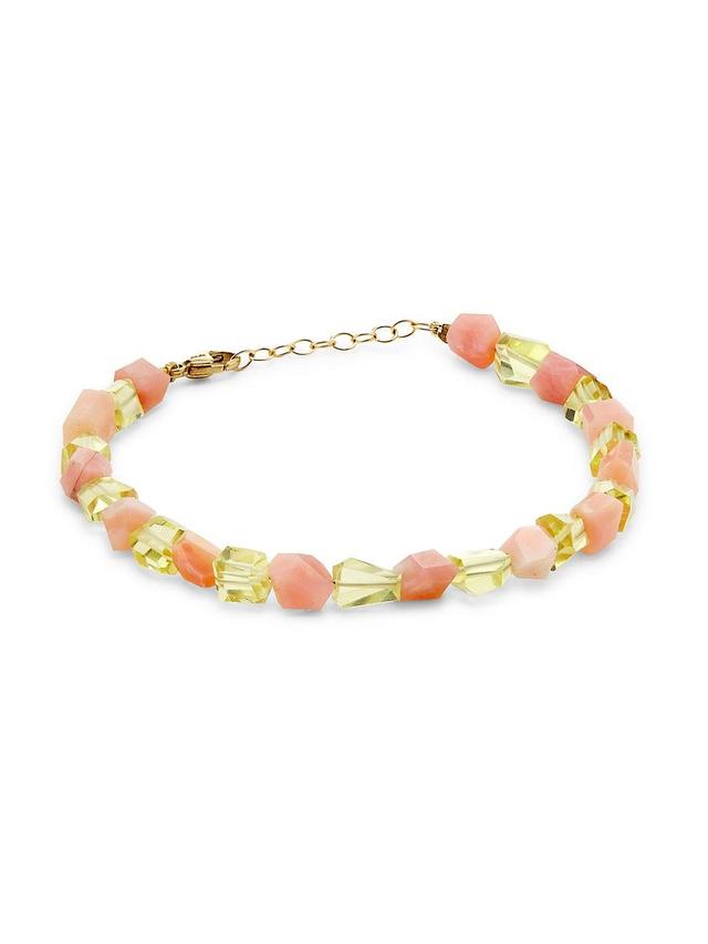 Womens Purple Rain 14K Yellow Gold, Pink Opal & Lemon Quartz Beaded Bracelet Product Image