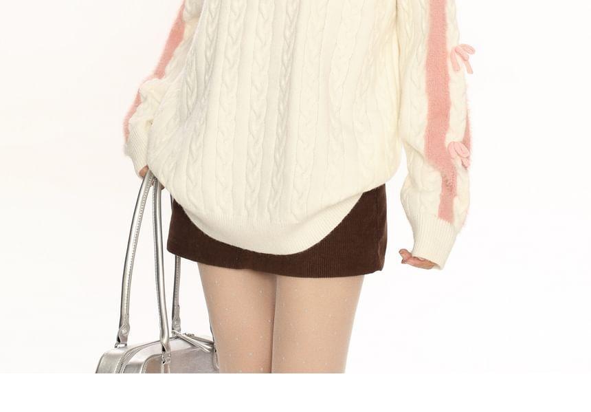 Stand Collar Half Zip Bow Detail Oversized Sweater Product Image