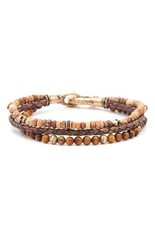 Mens Multi-Strand Leather, Tiger Eye & Jasper Beaded Bracelet Product Image