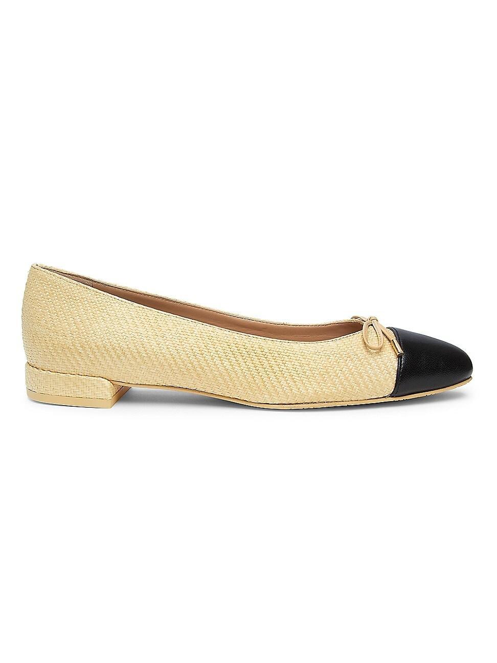 Womens Sleek Raffia & Leather Bow Flats Product Image