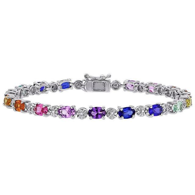 Stella Grace Sterling Silver Diamond Accent & Multicolored Lab-Created Sapphire Bracelet, Womens Product Image