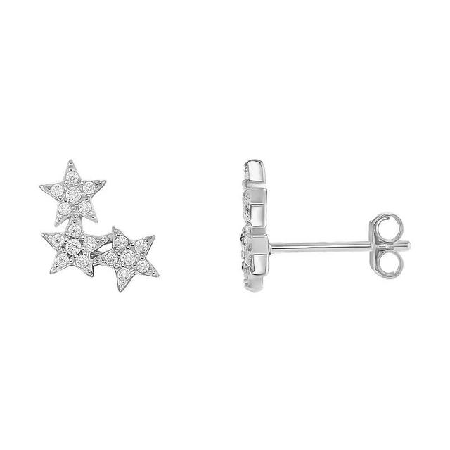 PRIMROSE Sterling Silver Pave Cubic Zirconia Triple Star Crawler Stud Earrings, Womens, Silver Tone Product Image