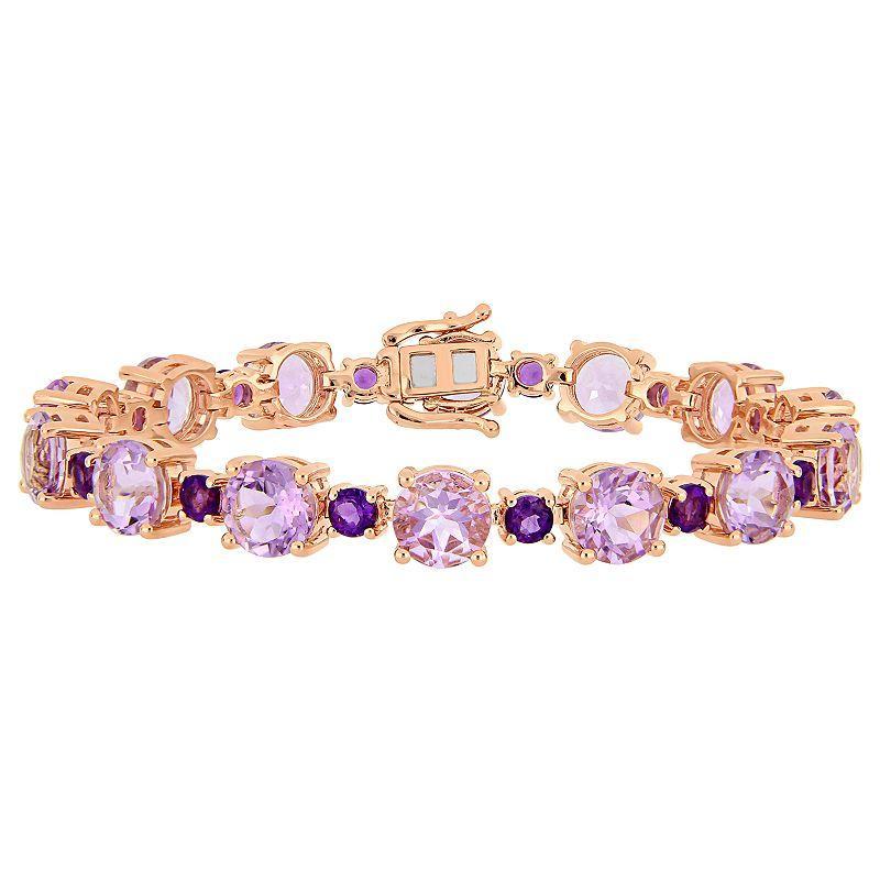 Stella Grace Rose Plated Sterling Silver Rose de France & Amethyst Bracelet, Womens Pink Tone Product Image