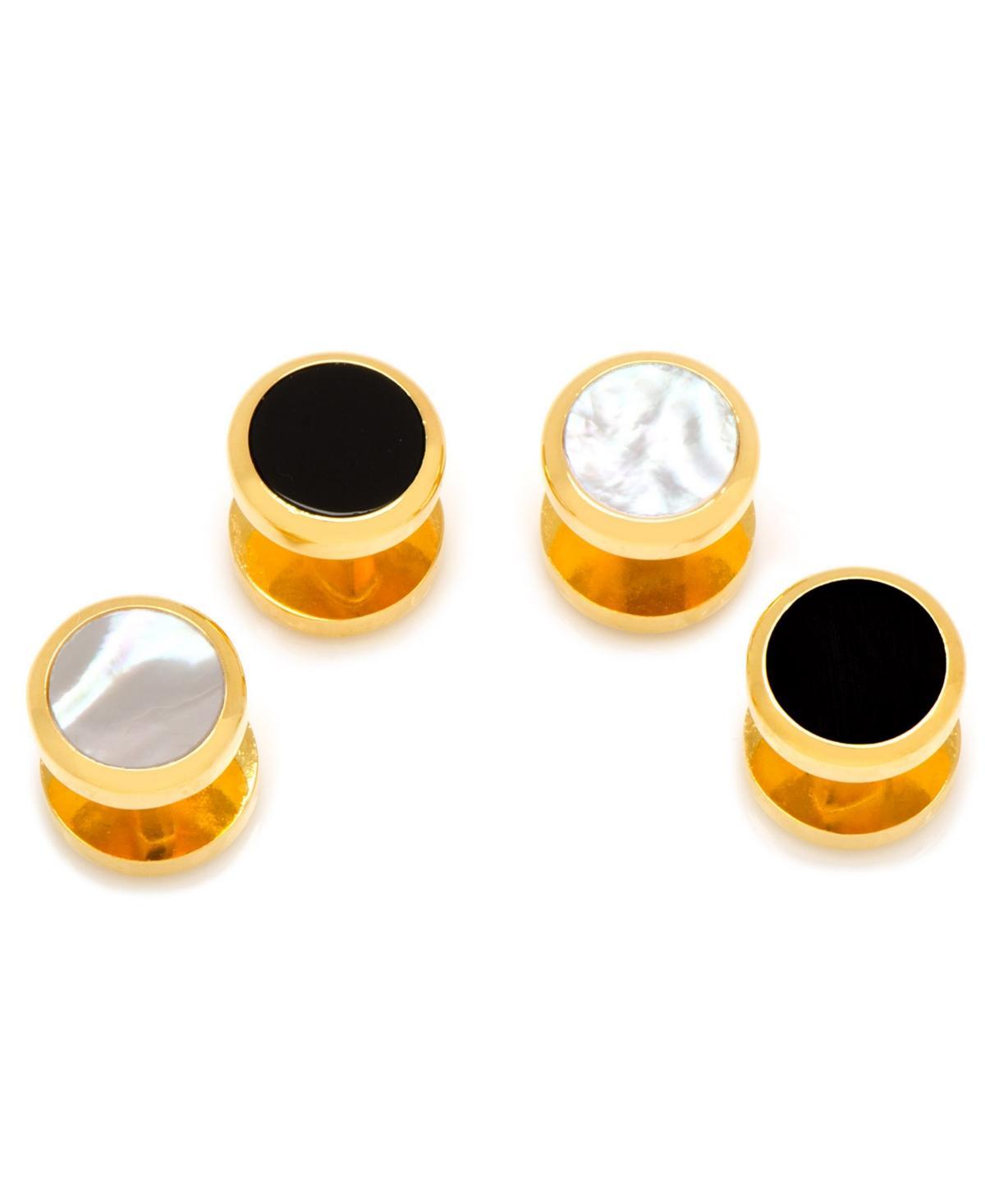 Mens 2-Pack Double-Sided Gold Onyx And Mother Of Pearl Round Stud Set Product Image