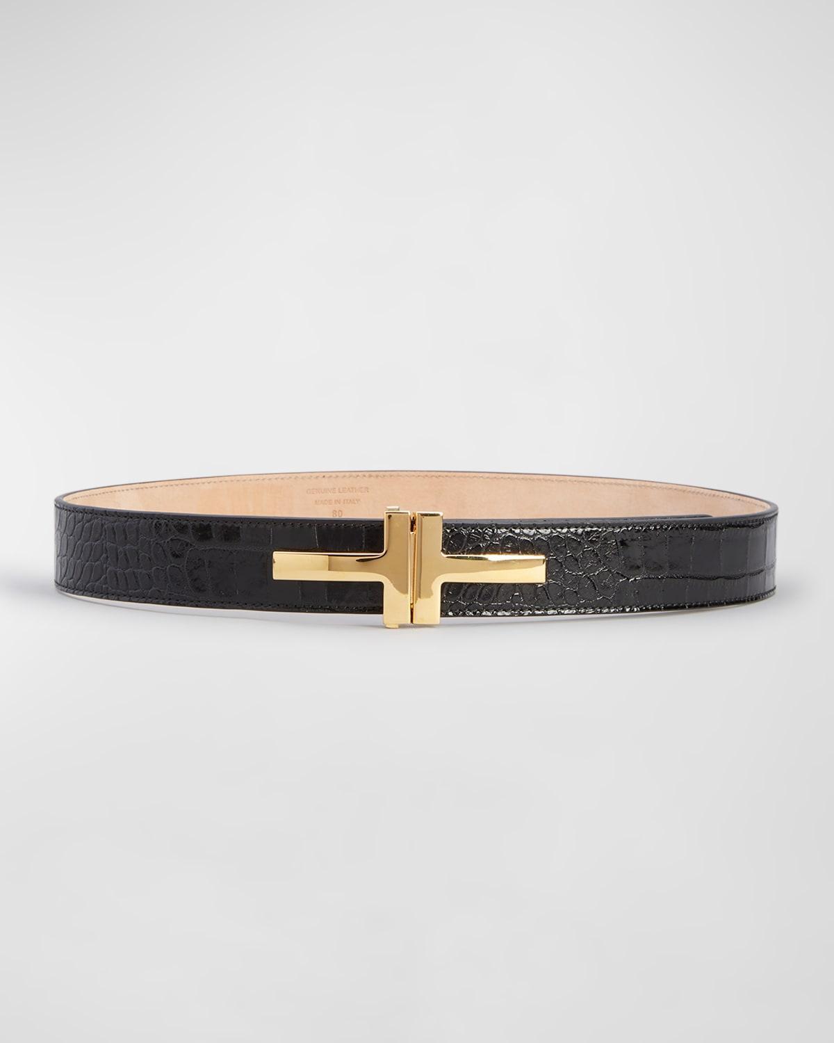 Womens Logo Croc-Embossed Leather Belt Product Image