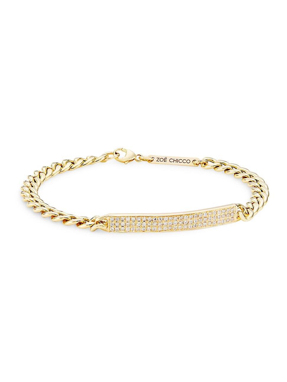 Womens Identity 14K Yellow Gold & 0.41 TCW Pav Diamond Medium Hollow Curb Chain Id Bracelet Product Image