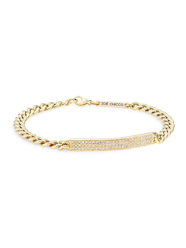 Womens Identity 14K Yellow Gold & 0.41 TCW Pav Diamond Medium Hollow Curb Chain Id Bracelet Product Image