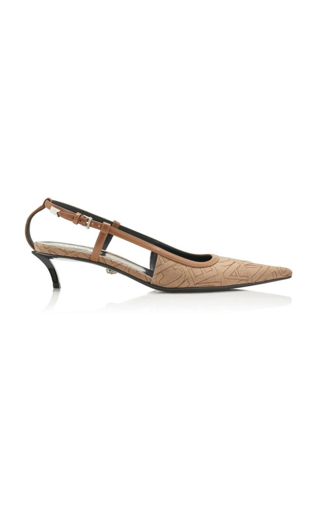 Leather-trimmed Logo-jacquard Canvas Slingback Pumps In Beige Product Image