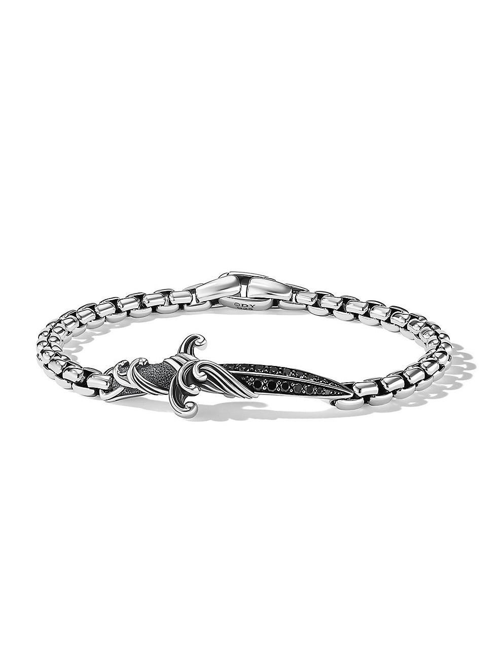 Mens Waves Dagger Bracelet in Silver with Black Diamonds, 5mm, 5.5L Product Image