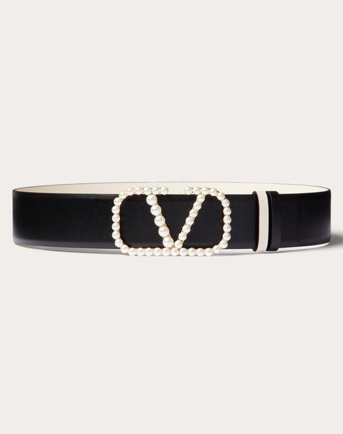 VLOGO SIGNATURE REVERSIBLE BELT IN SHINY CALFSKIN WITH PEARLS 40 MM Product Image