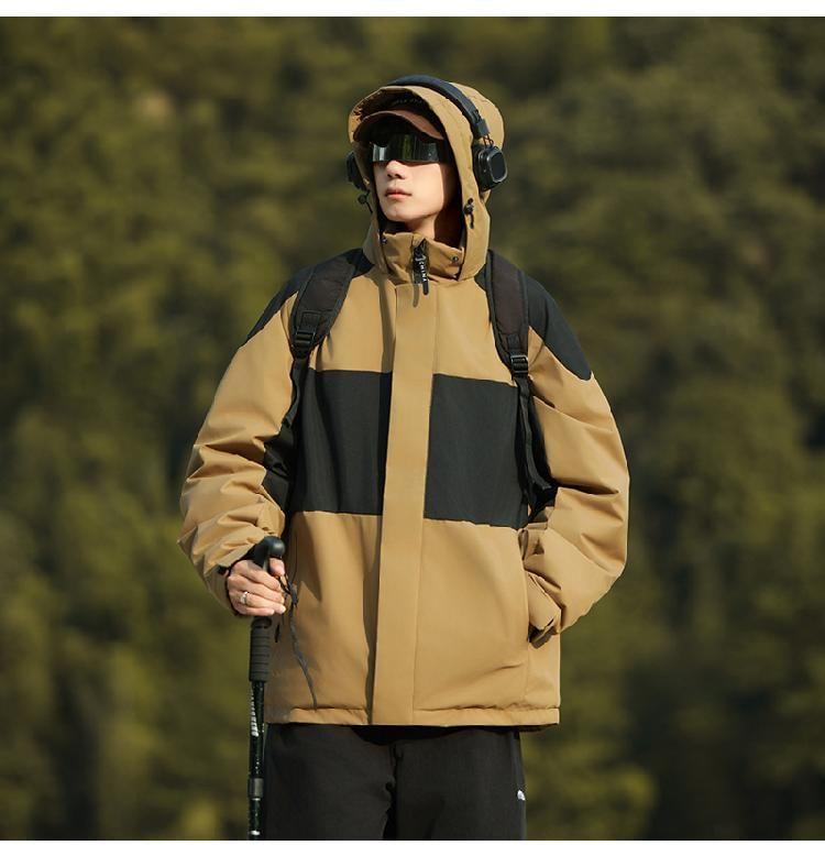 Stand Collar Panel Hood Zip Puffer Jacket Product Image