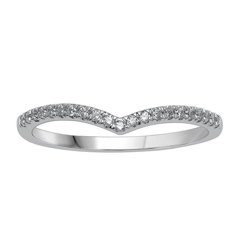 10k White Gold 1/8 Carat T.W. Diamond Chevron Stackable Ring, Womens Product Image