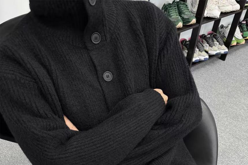 Plain Ribbed Button-Up Cardigan Product Image