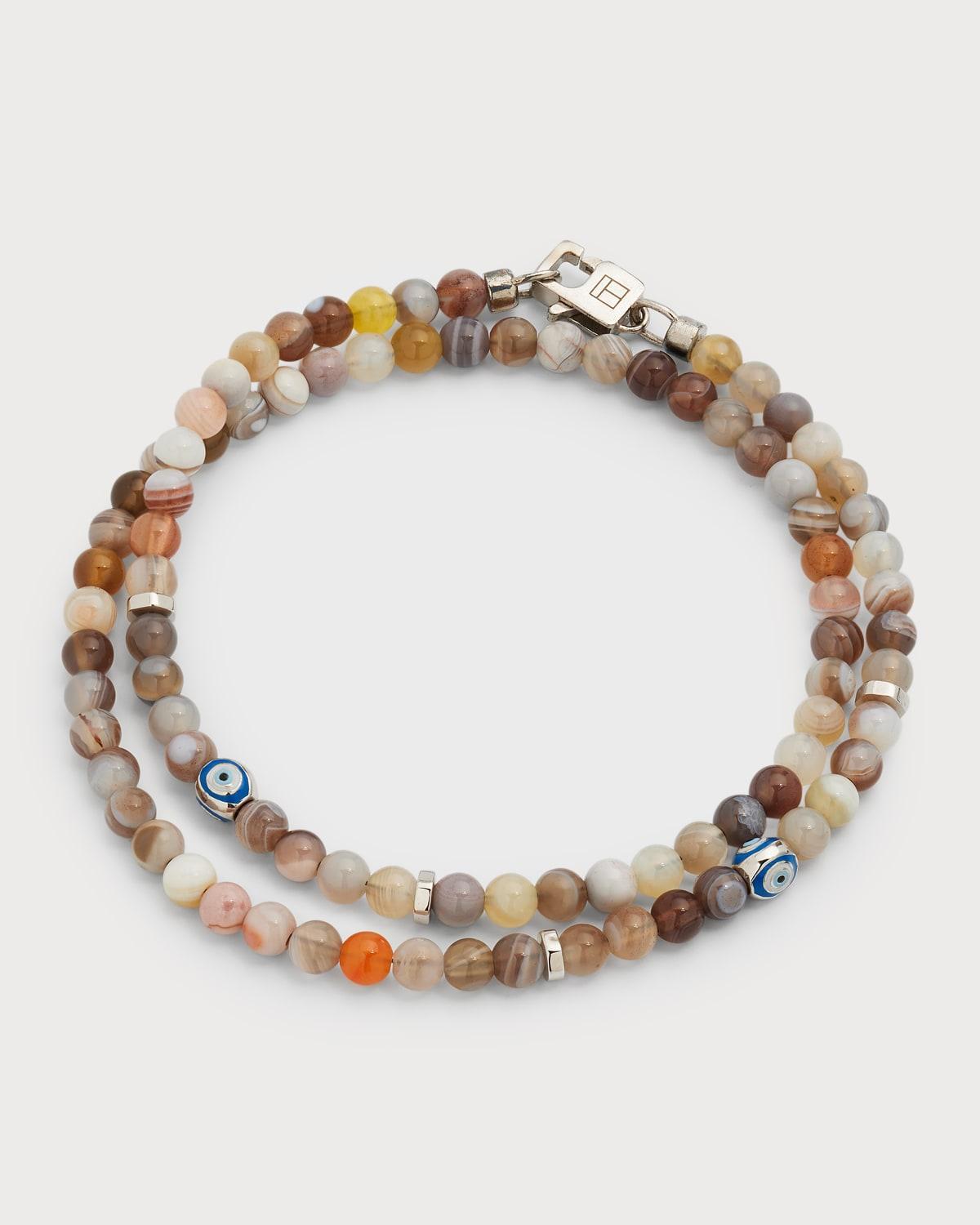 Tateossian Men's Double Wrap Agate Beaded Bracelet - Size: MEDIUM - Brown Product Image