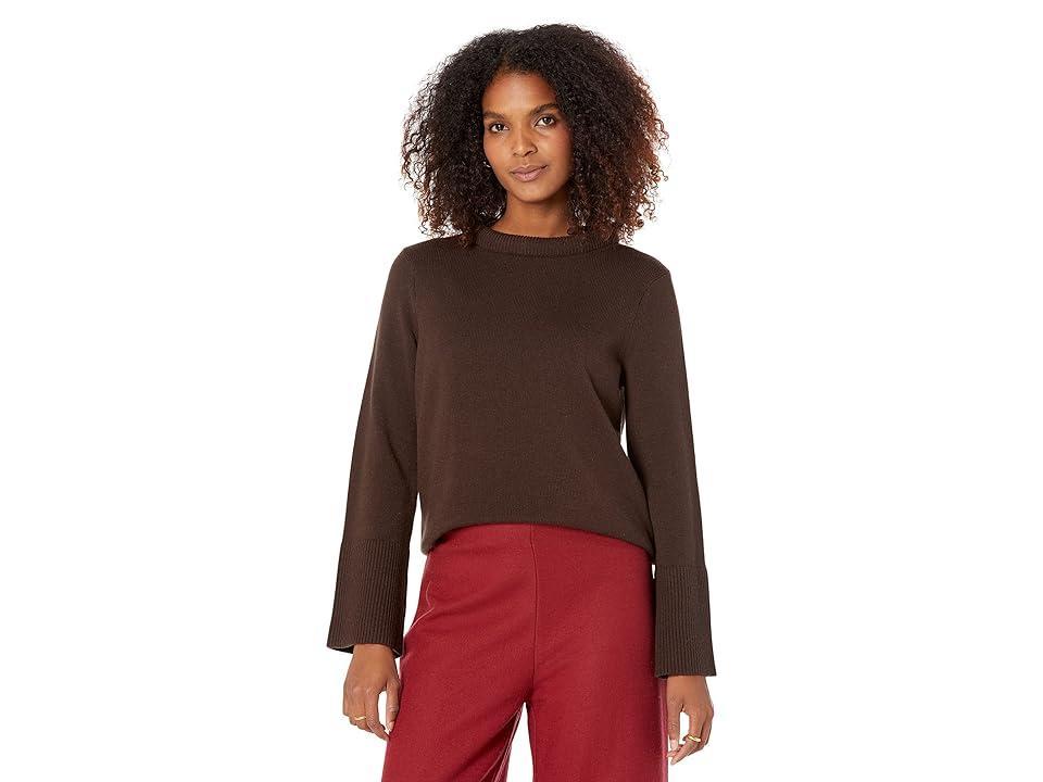 Elliott Lauren Cozy Yarn Wide Sleeve Crew Neck Sweater with Rolled Neckline (Chocolate) Women's Clothing product image