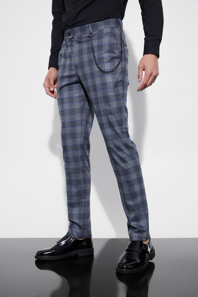 Large Plaid With Chain Detail Smart Pants | boohooMAN USA Product Image