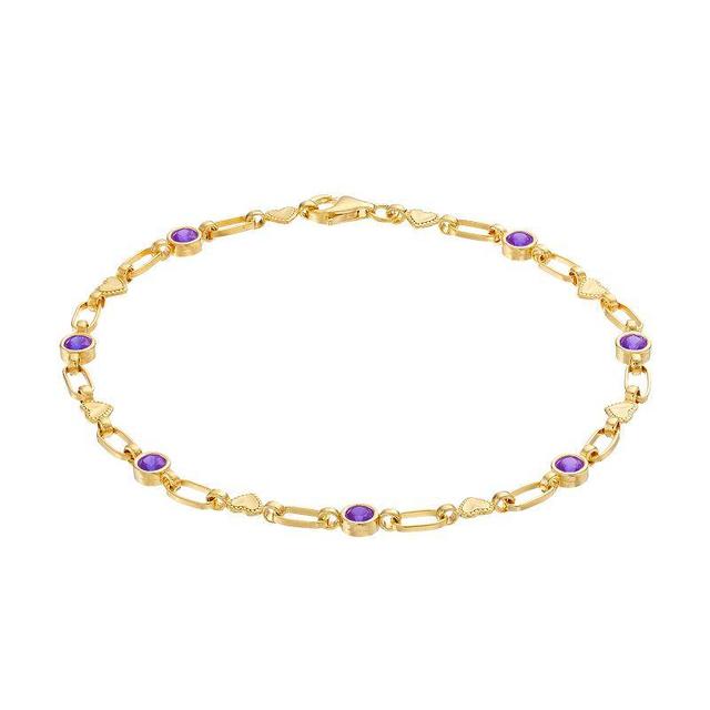 Kristen Kesho Sterling Silver Lab-Created Amethyst Heart Link Bracelet, Womens Product Image