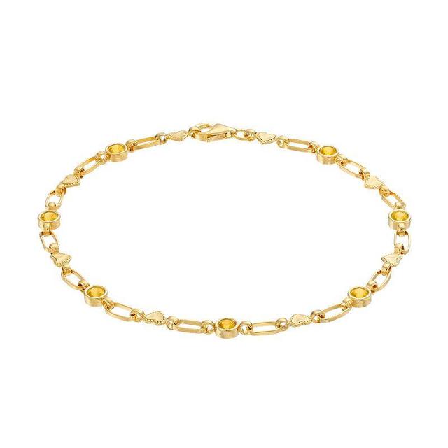 Kristen Kesho Sterling Silver Lab-Created Yellow Sapphire Heart Link Bracelet, Womens Product Image