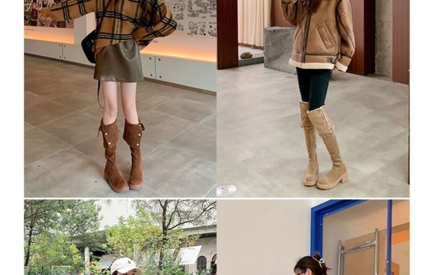 Platform Buckled Faux Suede Over The Knee Boots Product Image